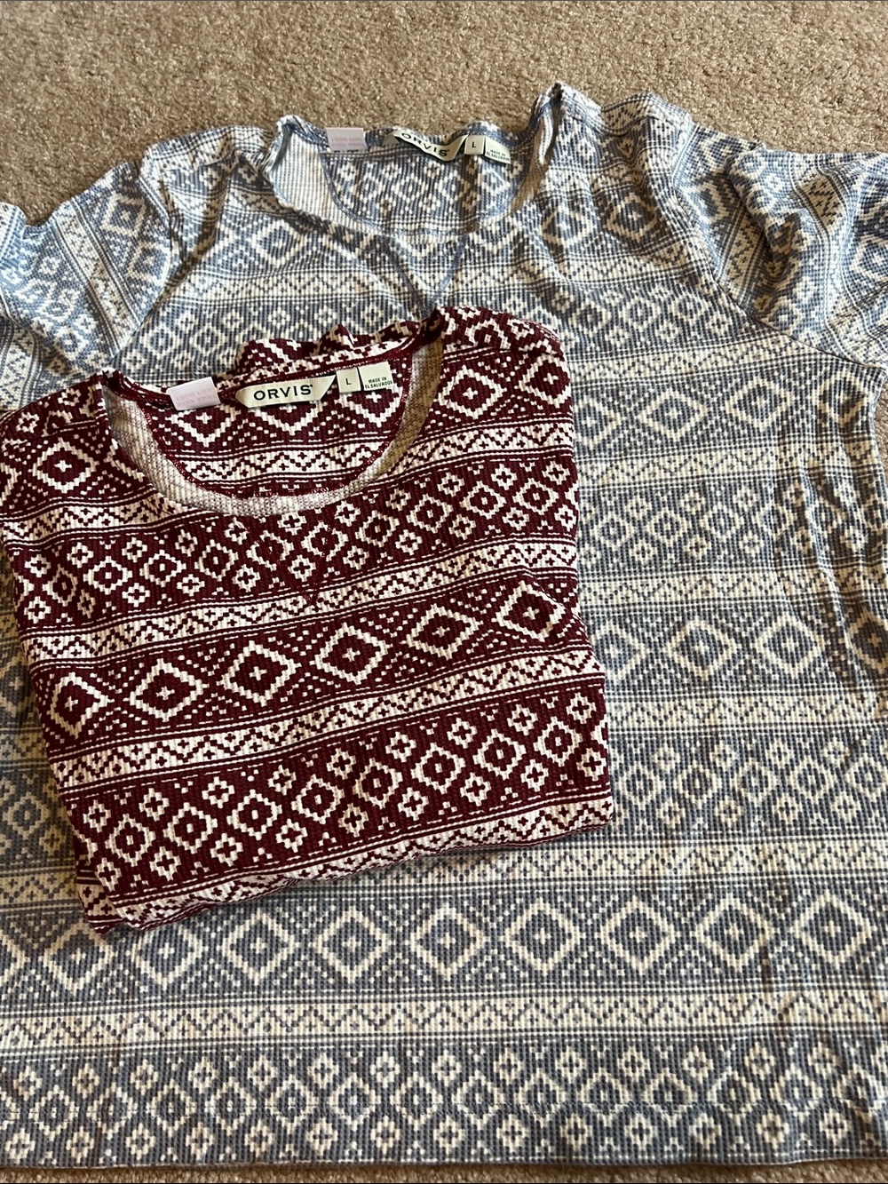 Orvis blue and cream & Burgundy and White Geometric PJ Set - 2 NWOT